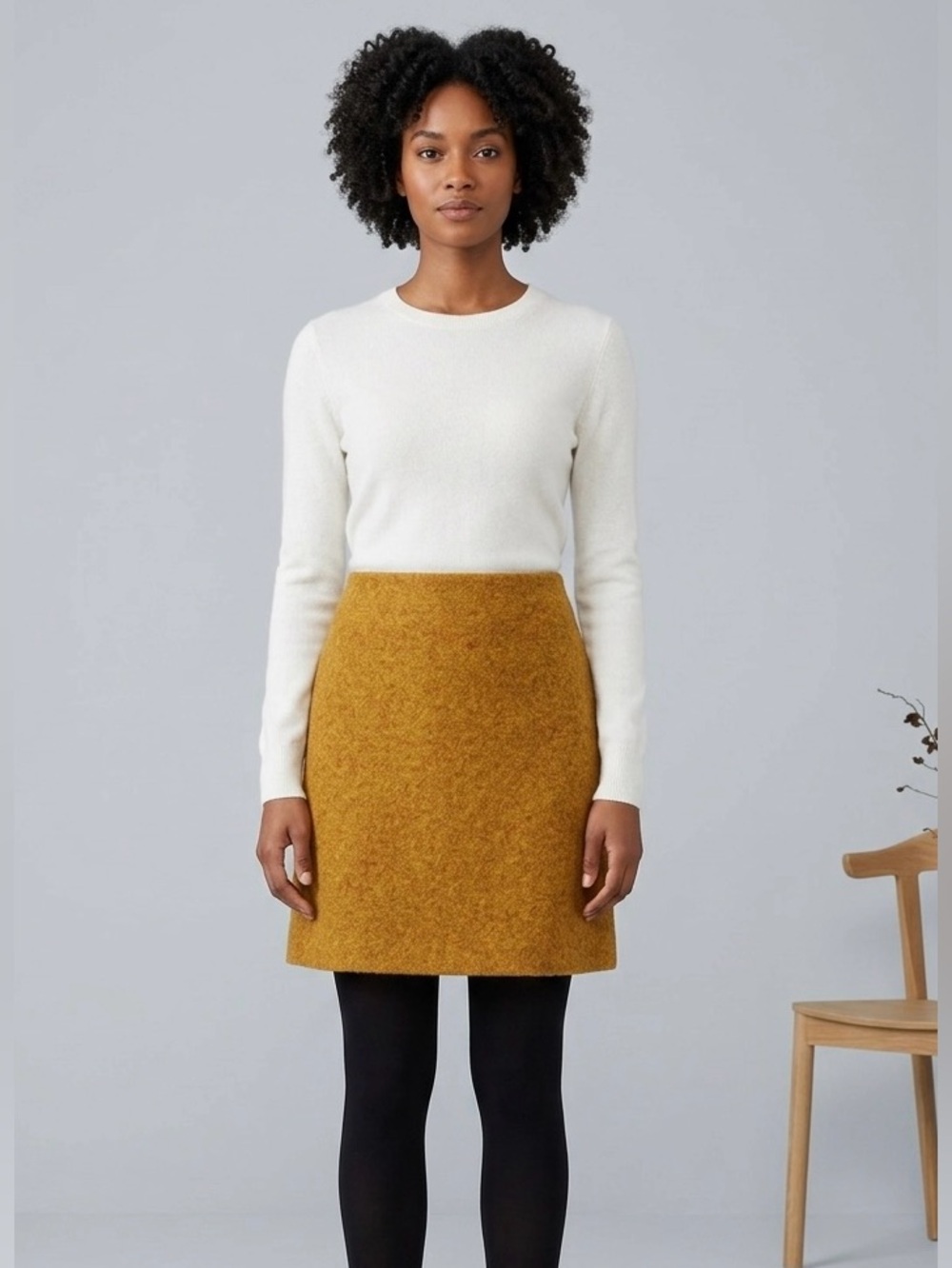 UNIQLO Mustard Yellow Wool Blend A-Line Mini Skirt 2 Academia Preppy